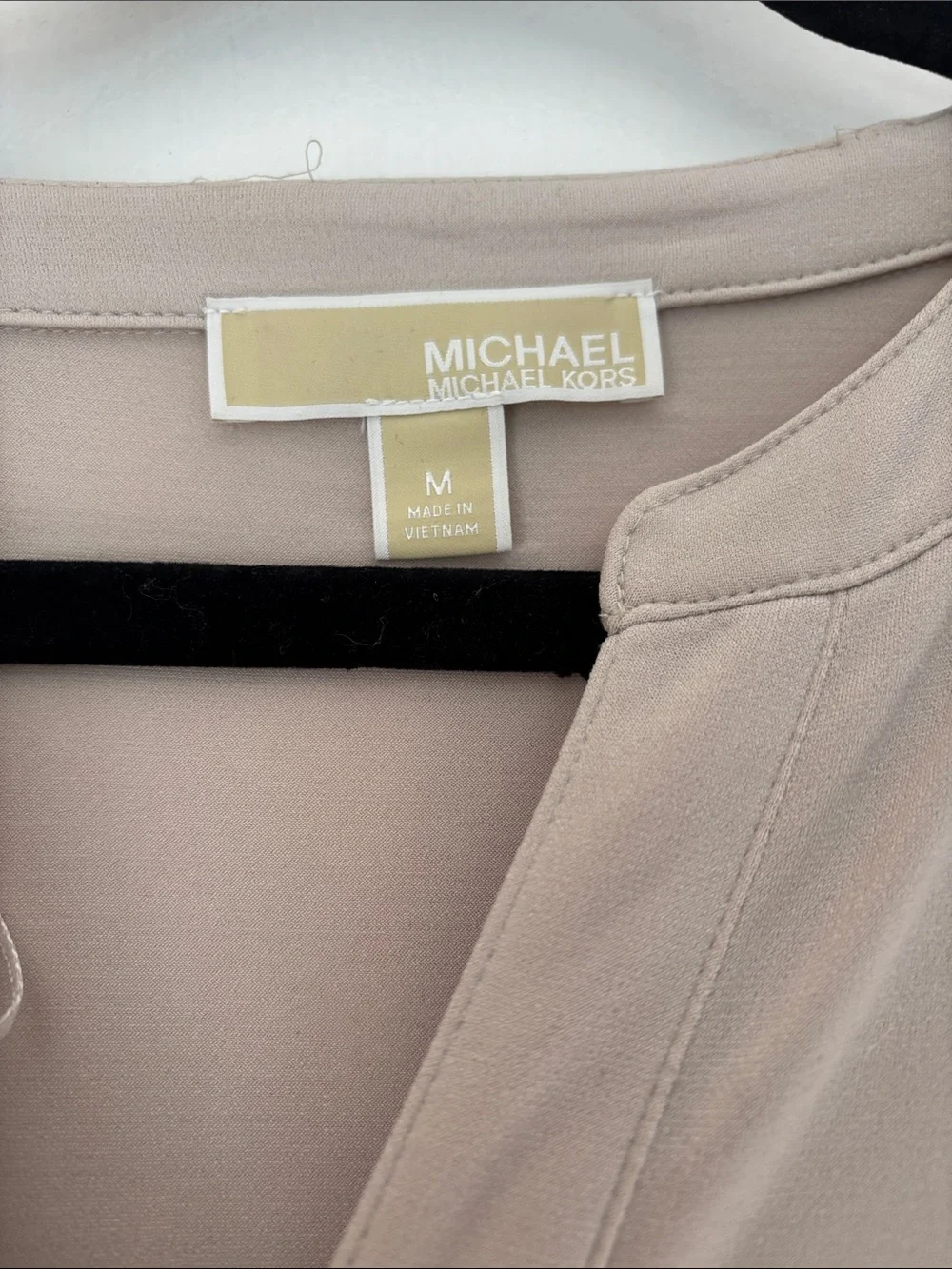 Michael Kors Long-Sleeve V-Neck Belted Dress in Light Taupe